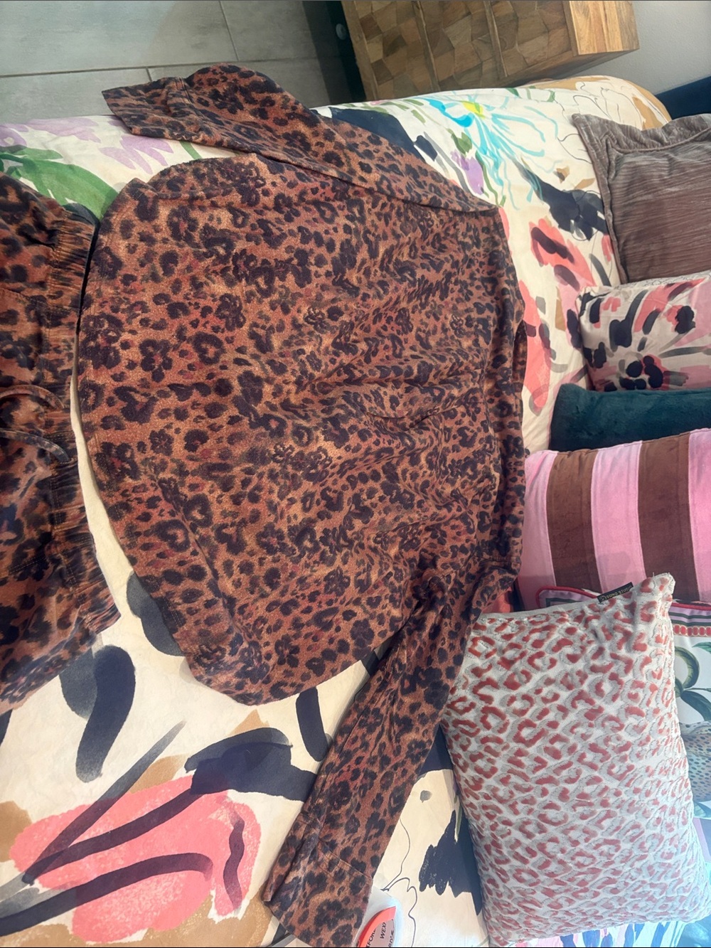 Free People Rust-Brown Leopard Print Two-Piece Pajama Set - Picture 3 of 4